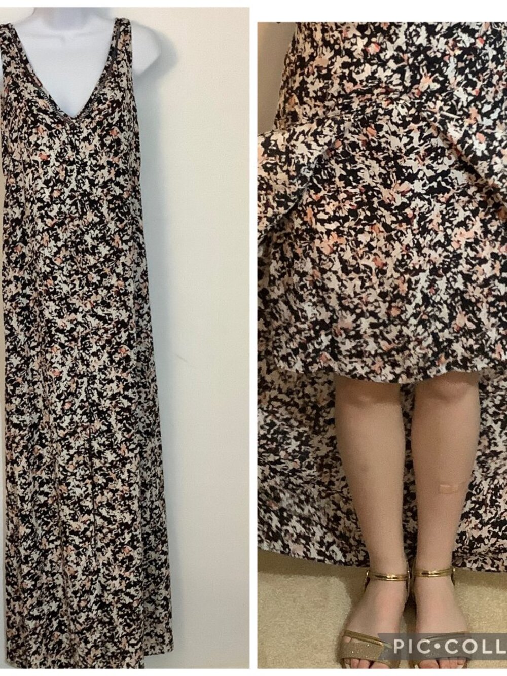 Jumper Sz 4 Sleeveless V Neck Black / White Print Split Skirt Midi / Maxi Sexy